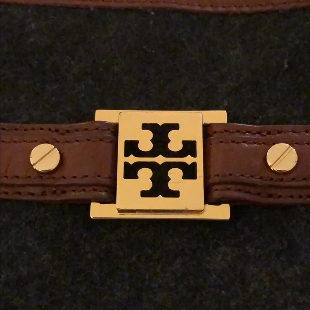 Tory Burch Brown Leather & Charcoal Felt Tote